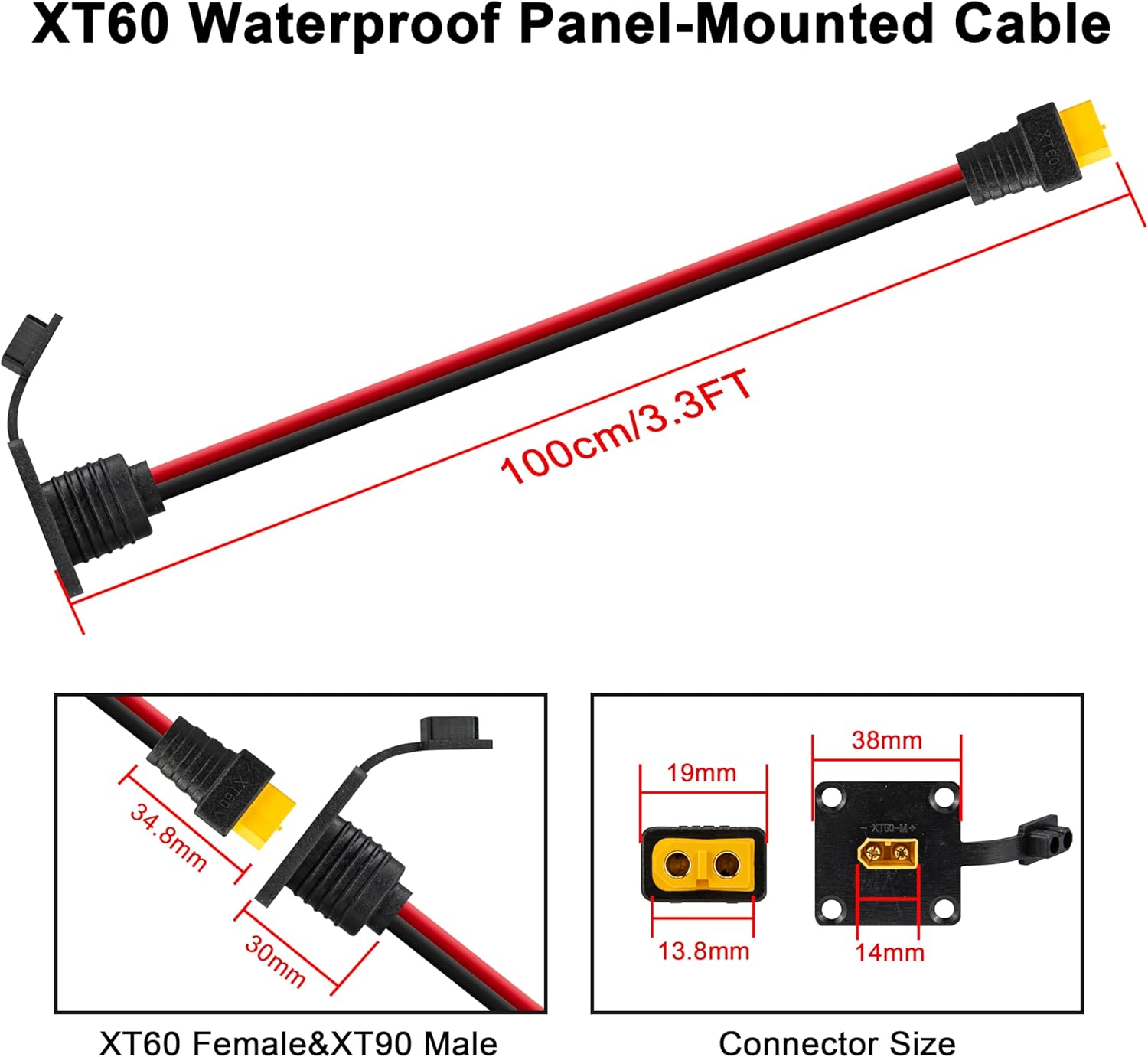 JMUYTOP 3FT 12AWG XT60 Panel M - Drone Battery Connector のレビューと価格