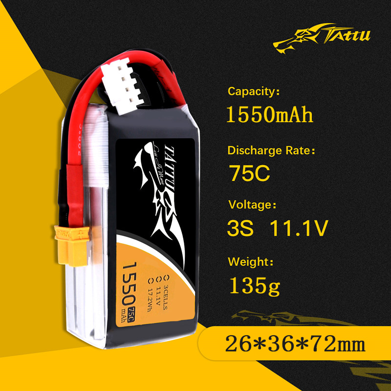 TATTU 3S 11.1V 1550mAh 75C LiP - Drone Battery 3S のレビューと価格